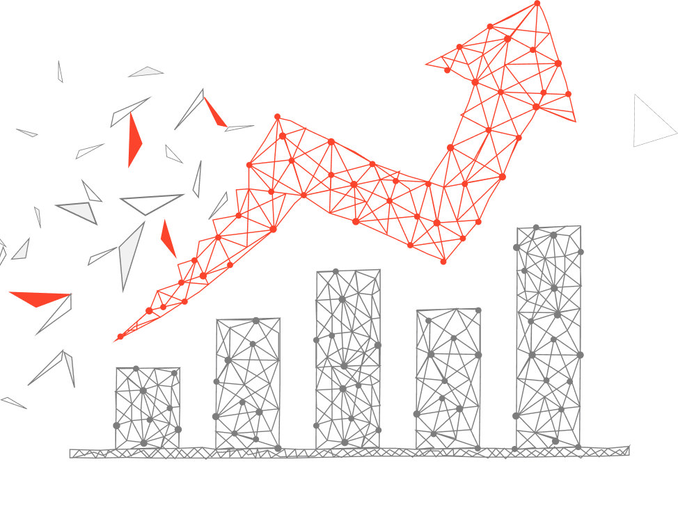 Growth chart showing connected bars and an upward trend line